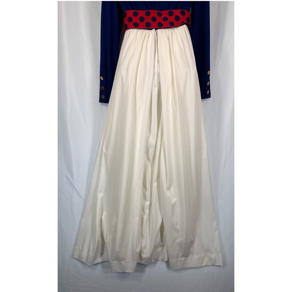 Lillie Rubin Vintage 60s 70s Hostess Maxi Dress Blue White Red Empire Waist XS - Picture 7 of 10